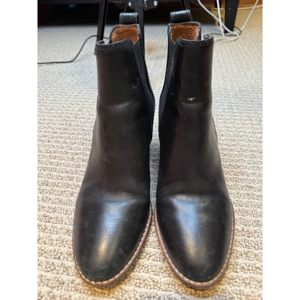 Madewell Women Black Leather Chelsea Ankle Boots Block Heel Pointed‎ Toe Size 7